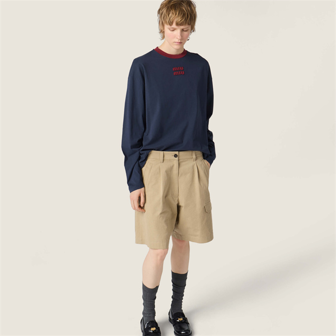 9A+ quality miu miu contrast collar long sleeve t-shirt